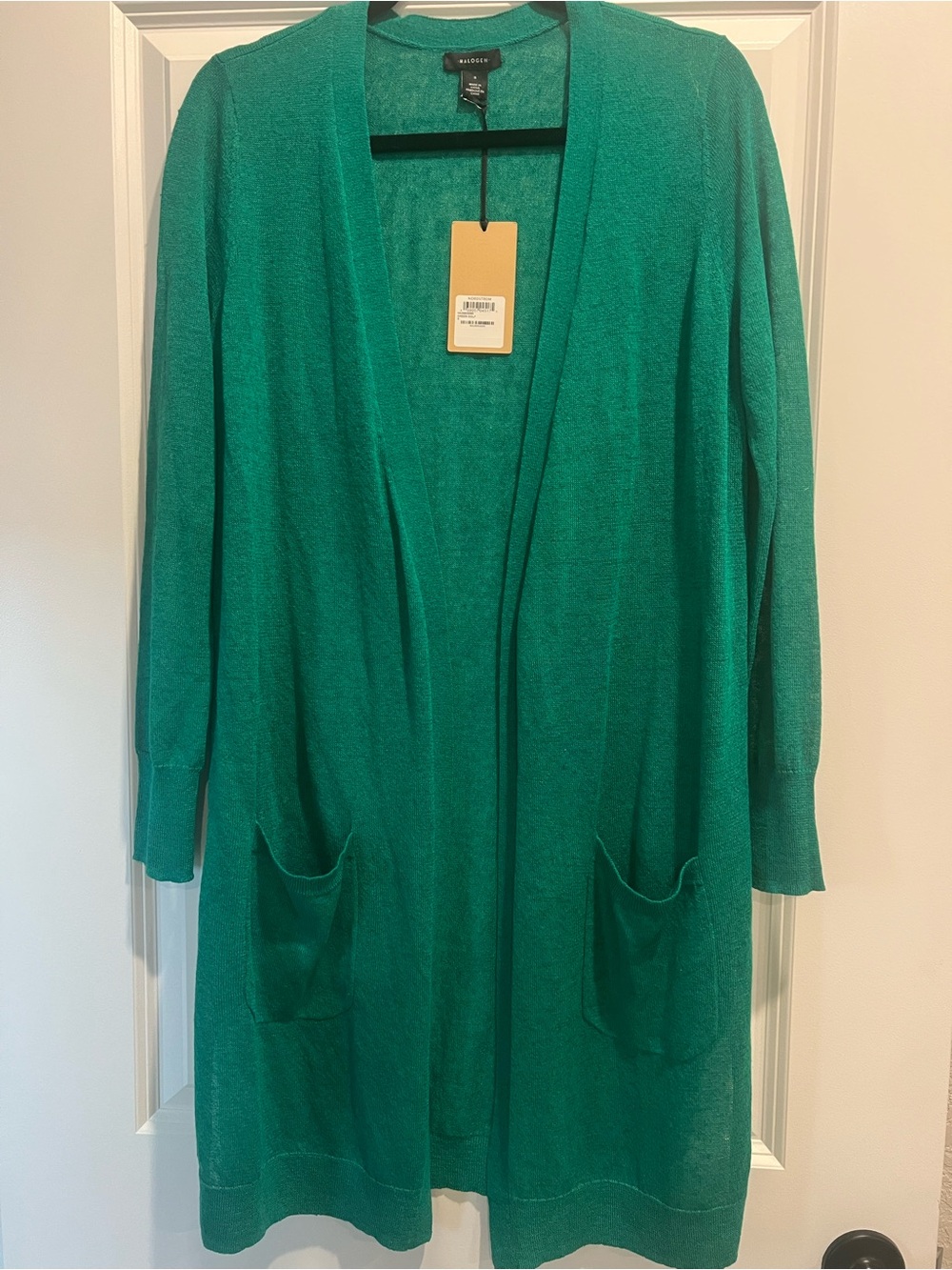 Halogen from Nordstrom Green  Open-Front Long Cardigan in Slub Knit